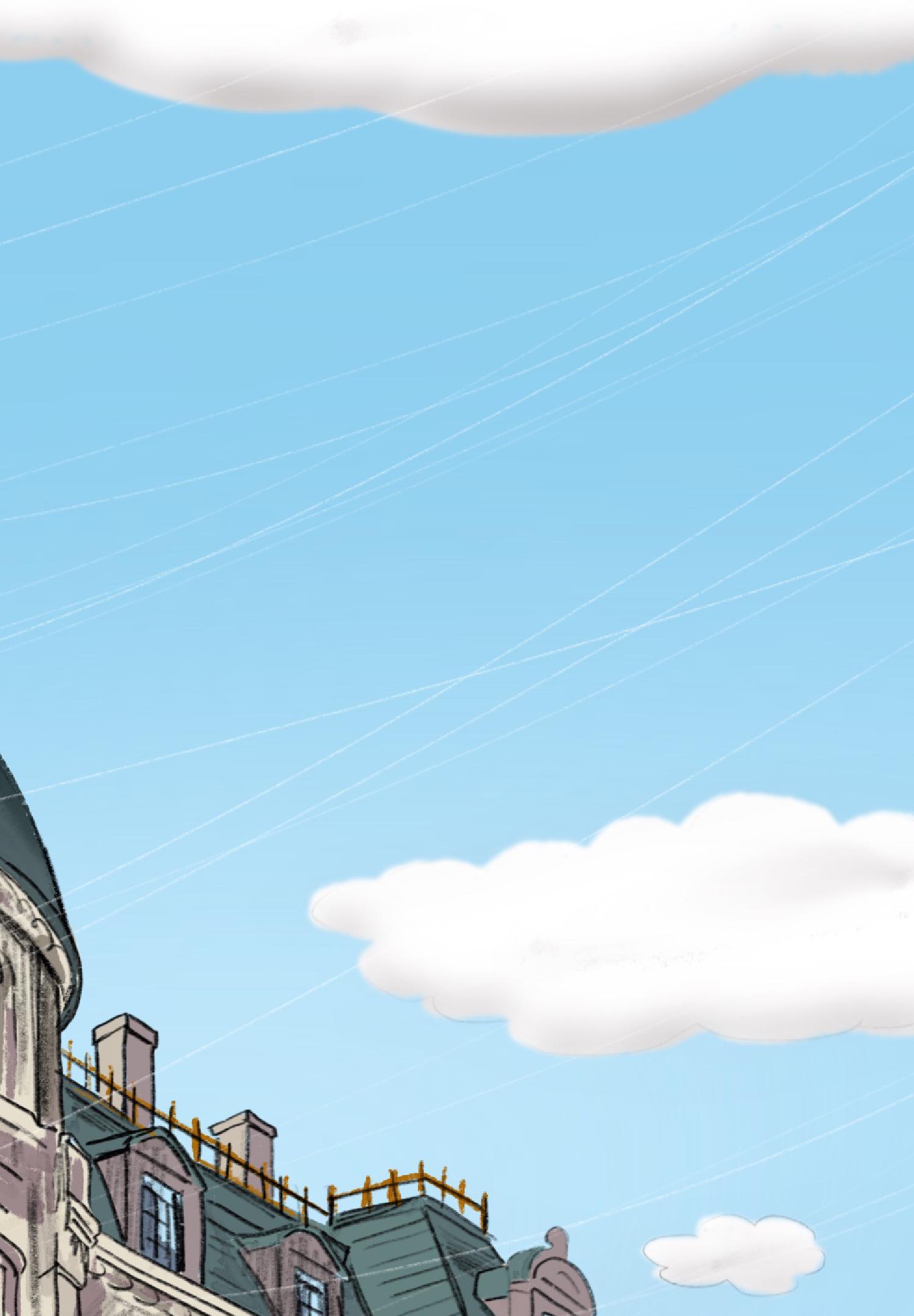 A light blue sky with white clouds