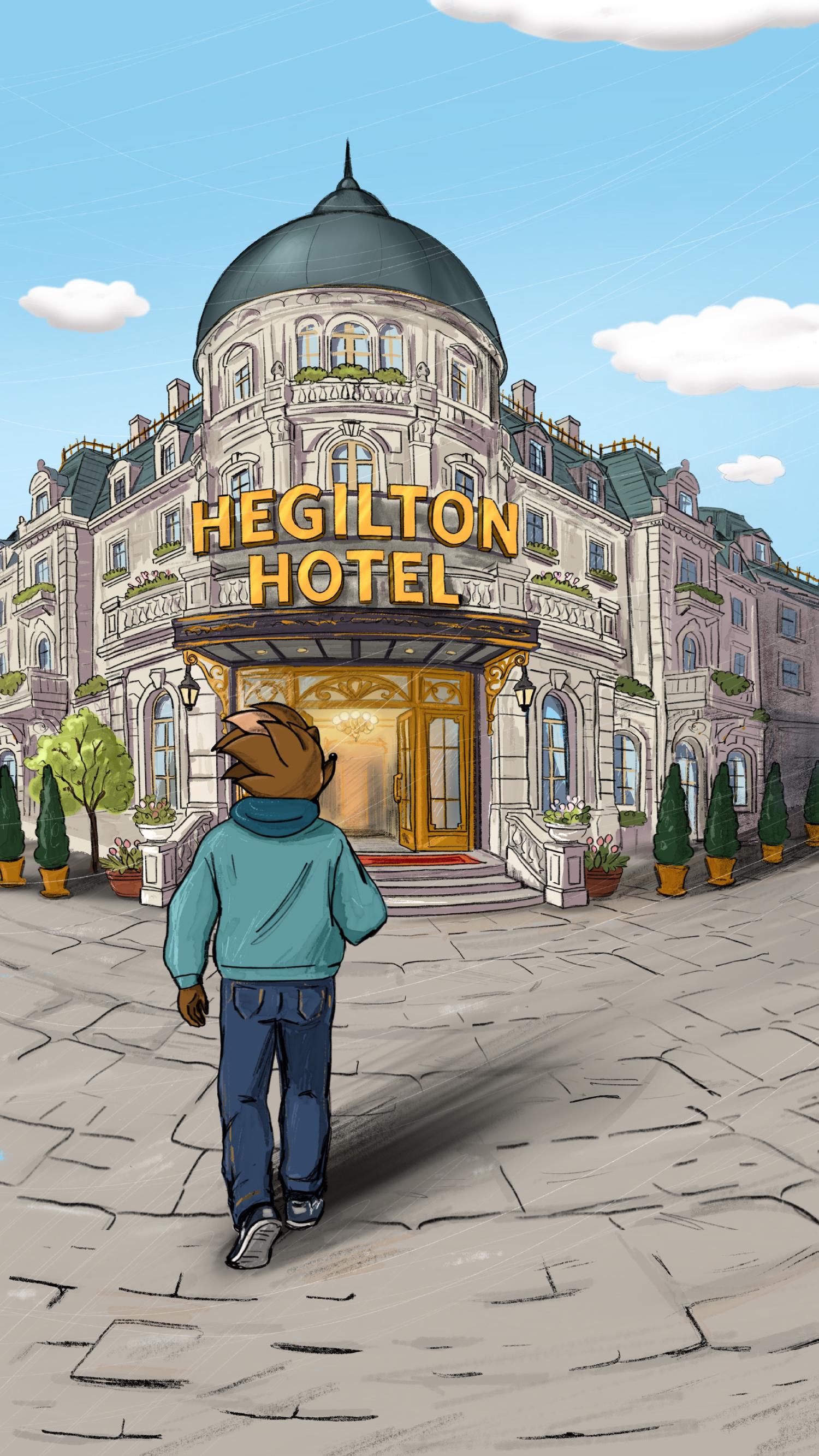 Hege walking up to the Hegilton entrance